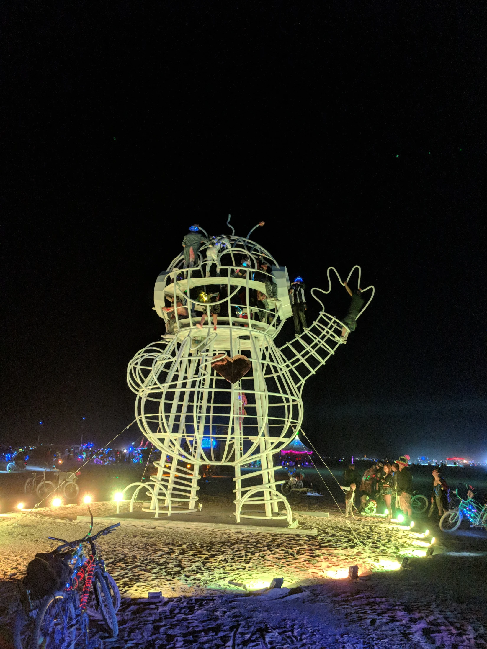 Bebot illuminated at night